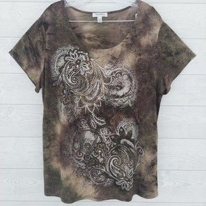 DRESSBARN Rhinestone Top 1X Short Sleeve Stretch